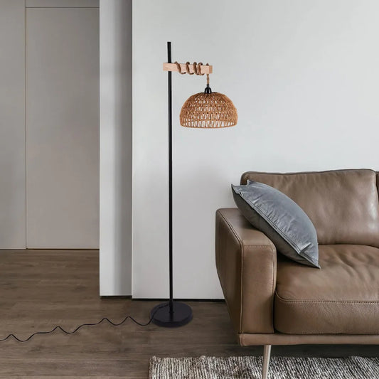 Bymaocar Smart Floor Lamp – Rattan Lampshade Standing Light with APP & Remote Control and Stepless Dimming
