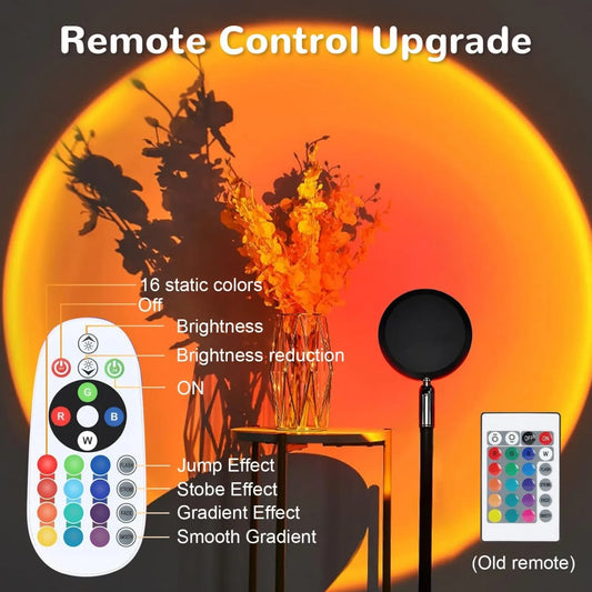 USB LED Sunset Projector Night Light – RGB Atmosphere Lamp with Remote Control