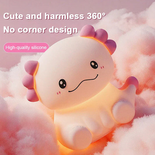 Pink Axolotl LED Night Light – USB Rechargeable Touch Lamp with 3 Brightness Levels & Timer