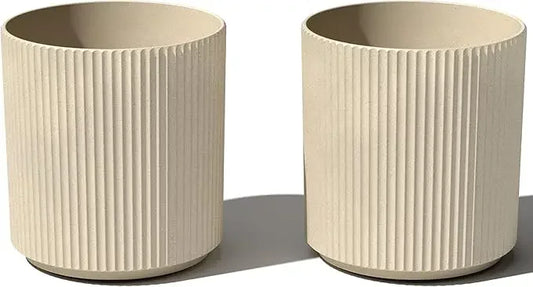 Round Demi Planter Pots (2-Pack, 20 Inch) – Plastic-Concrete Mix Pots with Drainage for Indoor & Outdoor Garden Use