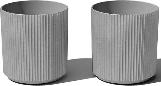 Round Demi Planter Pots (2-Pack, 20 Inch) – Plastic-Concrete Mix Pots with Drainage for Indoor & Outdoor Garden Use