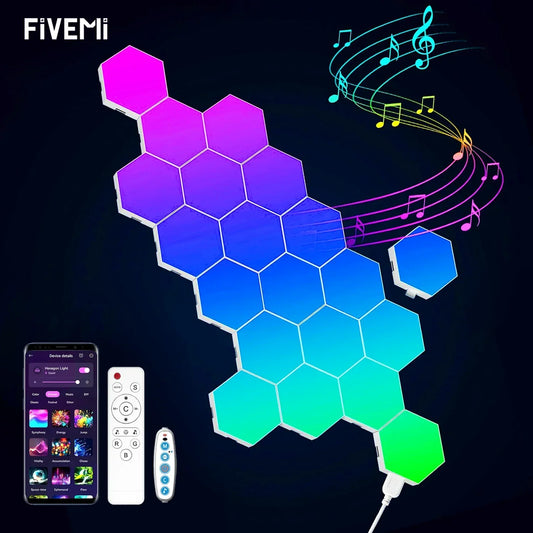 Hexagon RGB Wall Lights – 8/12/20-Pack Smart Modular Panels with APP & Music Sync